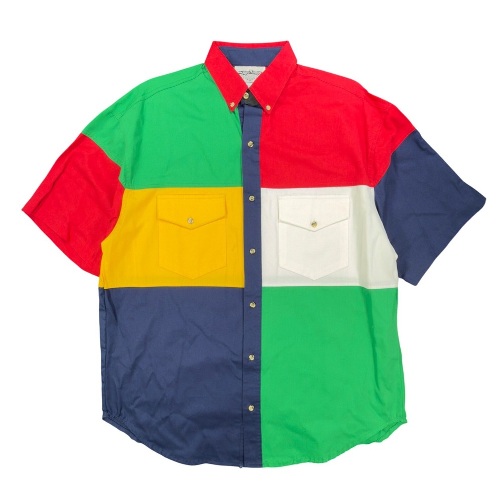 San Angelo Vintage 90s Color Block Shirt Mens Large Multi Cotton NWT C457